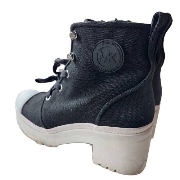 Michael Kors Black Canvas High-Top Lace-Up Boots Women's Size 9M - Picture 1 of 7
